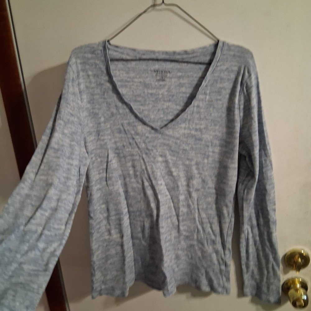 Ladies Slate Blue Marled‎ Deep V Neck Tee T-shirt L EUC Grunge Classic
